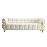 Amanda (Beige) Golden trim & legs sofa in beige boucle fabric