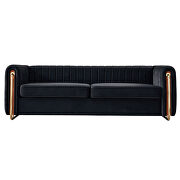 Elena (Black) Channel tufted back black velvet fabric sofa w/ golden legs