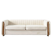 Elena (Beige) Channel tufted back beige velvet fabric sofa w/ golden legs