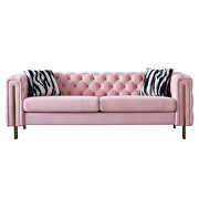 Cindy (Pink) 4 gold metal legs velvet tufted chesterfield style sofa in pink
