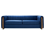 Elena (Navy) Channel tufted back navy blue velvet fabric sofa w/ golden legs