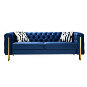 Cindy (Blue) 4 gold metal legs velvet tufted chesterfield style sofa