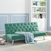 Green fabric upholstered folding sleeper sofa