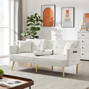 SF2018 (Cream White) Cream white velvet upholstery sofa bed