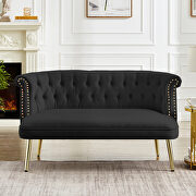 Black velvet sofa with nailhead arms with gold metal legs main photo