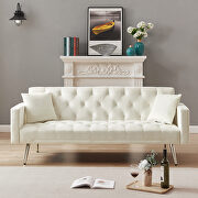 Cream white velvet tufted back and seat convertible sofa bed main photo
