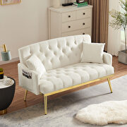 Cream white velvet 2-seater sofa with gold metal legs main photo