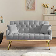 Gray velvet 2-seater sofa with gold metal legs main photo