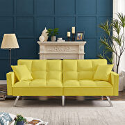 WH220 (Yellow) Modern velvet sofa couch bed with armrests and 2 pillows in yellow