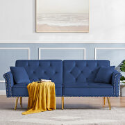 Blue velvet tufted nailhead trim futon sofa bed with metal legs main photo