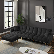 A2205 (Black) Black velvet upholstered reversible sectional sofa bed