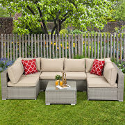 7-piece pe rattan wicker sectional cushioned sofa sets and coffee table