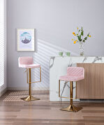 Pink velvet modern swivel barstool with back main photo