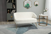 W054 (White) White fabric tufted backrest accent loveseat with golden metal legs