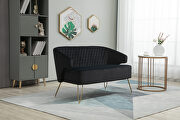 Black fabric tufted backrest accent loveseat with golden metal legs main photo