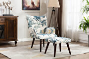 W177 (Blue) Blue linen chair with ottoman for indoor home and living room