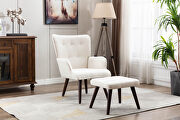 Beige linen chair with ottoman for indoor home and living room