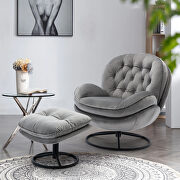 W677 (Gray) Gray soft velvet fabric accent chair with ottoman