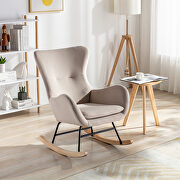 W014 (Beige) V Beige velvet fabric padded seat rocking chair with high backrest and armrests