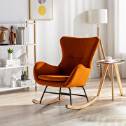Orange velvet fabric padded seat rocking chair with high backrest and armrests main photo