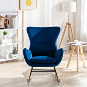 Dark blue velvet fabric padded seat rocking chair with high backrest and armrests main photo
