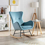 Light blue velvet fabric padded seat rocking chair with high backrest and armrests main photo