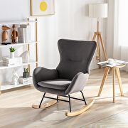 Dark gray velvet fabric padded seat rocking chair with high backrest and armrests main photo