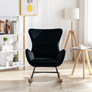 W014 (Black) Black velvet fabric padded seat rocking chair with high backrest and armrests