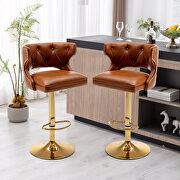 Brown leather back and golden footrest counter height dining chairs, 2pcs set main photo
