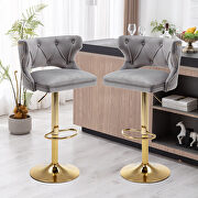 Gray velvet back and golden footrest counter height dining chairs, 2pcs set main photo