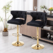 Black velvet back and golden footrest counter height dining chairs, 2pcs set main photo