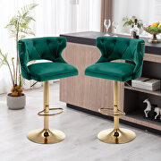 BL820 (Green) V Green velvet back and golden footrest counter height dining chairs, 2pcs set