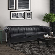 Black pu rolled arm chesterfield three seater sofa