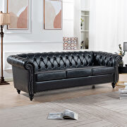 Black pu uphostery rolled arm chesterfield three seater sofa main photo