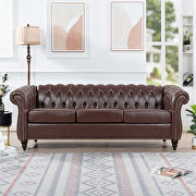Dark brown pu uphostery rolled arm chesterfield three seater sofa main photo