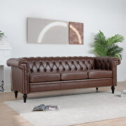 D928 (Brown) Dark brown pu leather traditional square arm 3-seater sofa