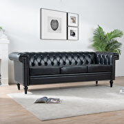 D928 (Black) Black pu leather traditional square arm 3-seater sofa
