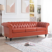 T60M (Orange) Orange pu uphostery rolled arm chesterfield three seater sofa