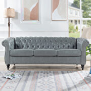 T60M (Gray) Gray pu uphostery rolled arm chesterfield three seater sofa