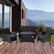 Outdoor garden sets patio furniture 4-piece black pe rattan wicker gray cushioned sofa conversation sets with coffee table