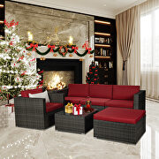 6-piece brown pe rattan wicker sectional red cushioned sofa sets with 1 beige pillow main photo