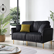 Black velvet handcrafted channel tufting loveseat with metal legs main photo