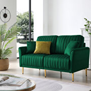 A107 (Green) Green white velvet handcrafted channel tufting loveseat with metal legs