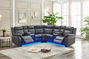 Gray faux leather power reclining sectional w/led strip main photo