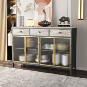 4 glass doors modern sideboard with 3 top drawers main photo