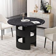 W397 (Black) Modern round dining table with printed black marble top