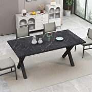 Modern square dining table with printed black marble top and x-shape legs main photo