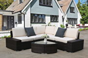 6 pieces pe rattan furniture sectional conversation set brown rattan with beige cushion