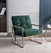 Wide ravia green velvet tufted upholstered golden metal frame accent armchair