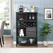GH001 (Black) Black/ gray industrial wood and metal bar cabinet with wine rack